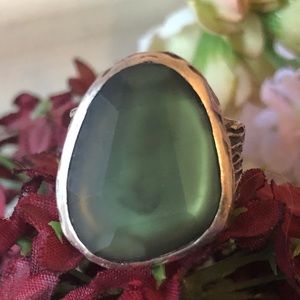 Rare Silpada Oxidized Sterling Silver Green Glass Ring R1852 Size 6